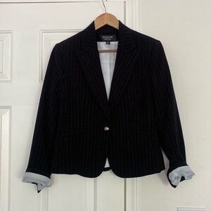 Larry Levine 90s pinstriped blazer with statement buttons.